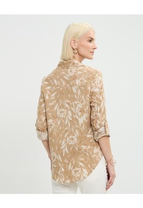 Camisa Manga Larga Con Bolsillo Estampada En Lino  Para Mujer Café Patprimo