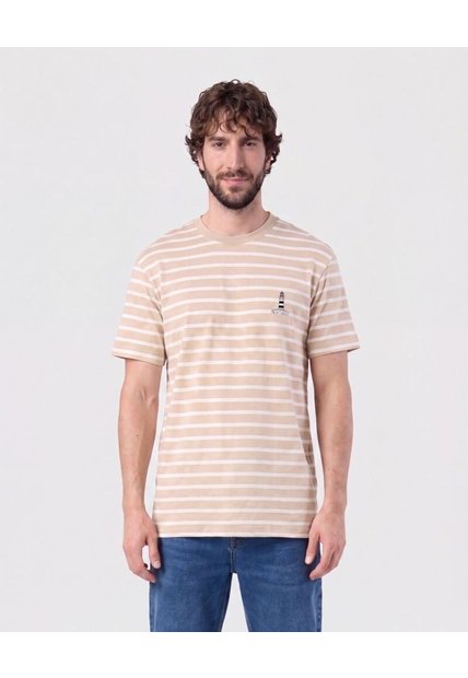 Camiseta A Rayas Manga Corta   Para Hombre Beige Patprimo