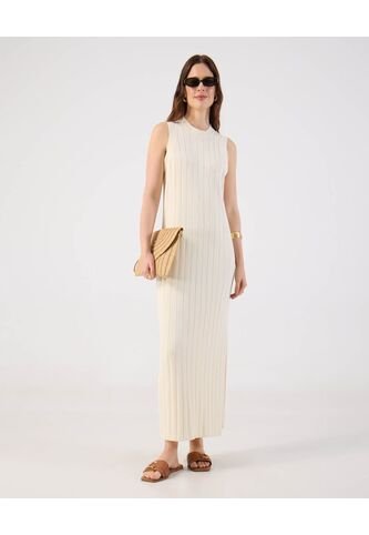 Vestido  Maxi Acanalado Sin Mangas Básico  Para Mujer Crema Patprimo Patprimo