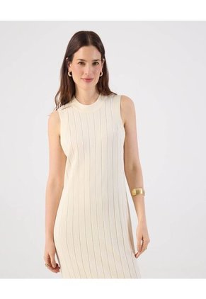 Vestido  Maxi Acanalado Sin Mangas Básico  Para Mujer Crema Patprimo