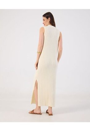 Vestido  Maxi Acanalado Sin Mangas Básico  Para Mujer Crema Patprimo