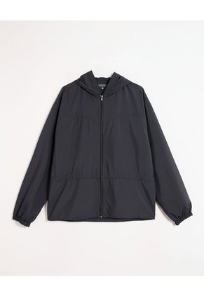 Chaqueta Rompevientos Capucha Ajustable Para Mujer Negro Patprimo