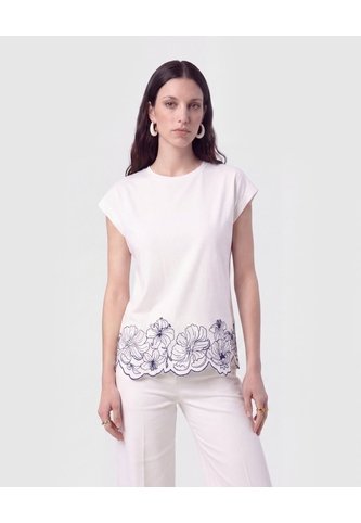Camiseta Con Detalle En Borde   Para Mujer Blanco Patprimo Patprimo