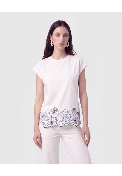 Camiseta Con Detalle En Borde   Para Mujer Blanco Patprimo