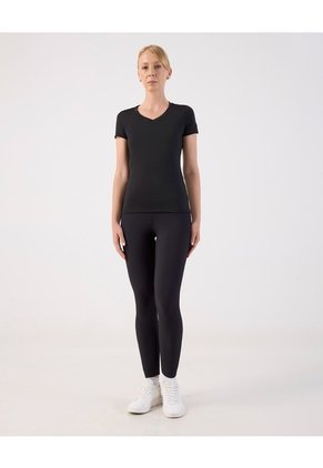 Camiseta Básica De Cuello En V  Para Mujer Negro Patprimo