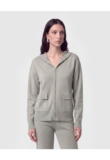 Buzo Abierto Con Capucha Y Bolsillos   Para Mujer Verde Patprimo