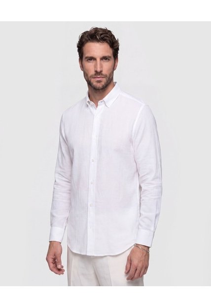 Camisa Manga Larga Texturizada   Para Hombre Blanco Patprimo