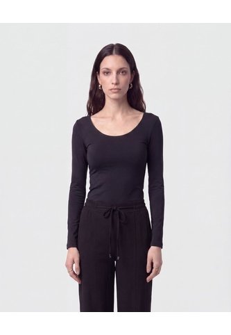 Camiseta Manga Larga Con Cuello Amplio   Para Mujer Negro Patprimo Patprimo