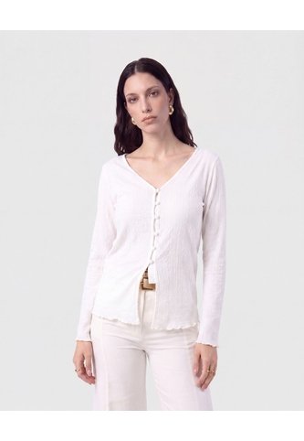 Camiseta Manga Larga Con Botones   Para Mujer Blanco Patprimo Patprimo