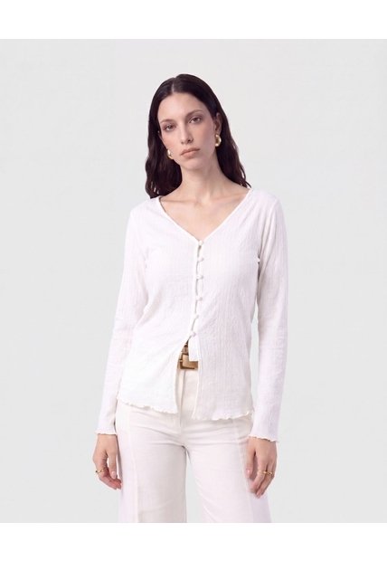 Camiseta Manga Larga Con Botones   Para Mujer Blanco Patprimo
