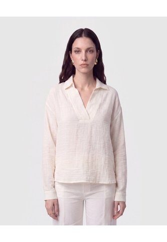 Camisa Escote En V Con Cuello   Para Mujer Crema Patprimo Patprimo
