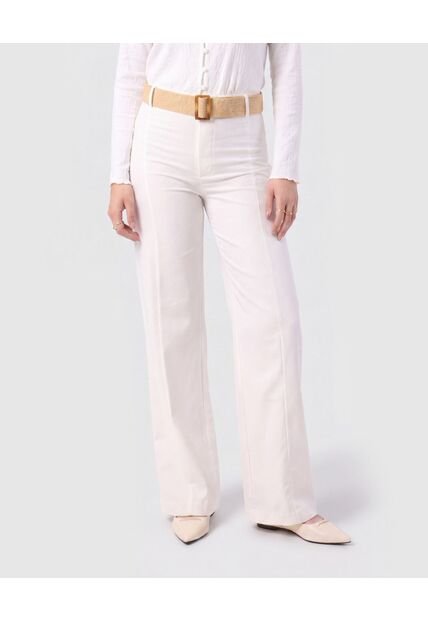 Pantalón Con Cinturón De Rafia   Para Mujer Blanco Patprimo