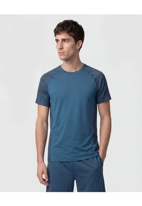 Camiseta Deportiva Con Detalle En Mangas Para Hombre Azul Patprimo