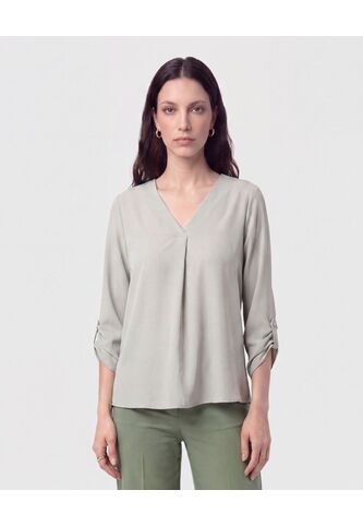 Blusa Cuello En V Manga Ajustable   Para Mujer Verde Patprimo Patprimo