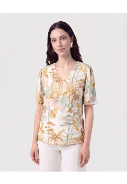 Blusa Cuello En V Manga Campana   Para Mujer Amarillo Patprimo