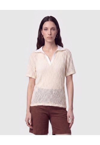 Polo Texturizada Con Cuello En V   Para Mujer Crema Patprimo Patprimo
