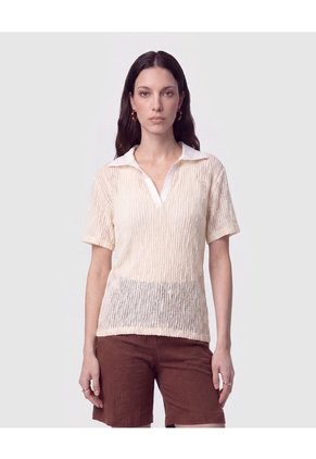 Polo Texturizada Con Cuello En V Para Mujer Crema Patprimo