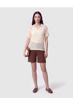 Polo Texturizada Con Cuello En V Para Mujer Crema Patprimo