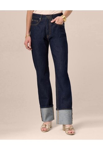 Jeans Straight Con Bota Doblada   Para Mujer Azul Patprimo Patprimo