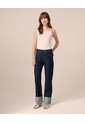Jeans Straight Con Bota Doblada   Para Mujer Azul Patprimo de Patprimo