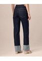Jeans Straight Con Bota Doblada   Para Mujer Azul Patprimo de Patprimo