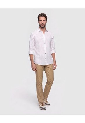 Camisa Casual A Rayas Para Hombre Blanco Patprimo