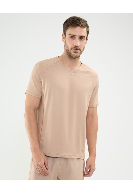 Camiseta Deportiva Cuello En V  Para Hombre Beige Patprimo