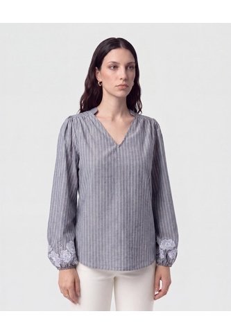 Blusa Con Bordado En Puños   Para Mujer Azul Patprimo Patprimo