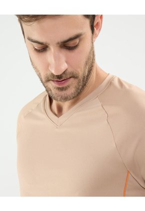Camiseta Deportiva Cuello En V  Para Hombre Beige Patprimo
