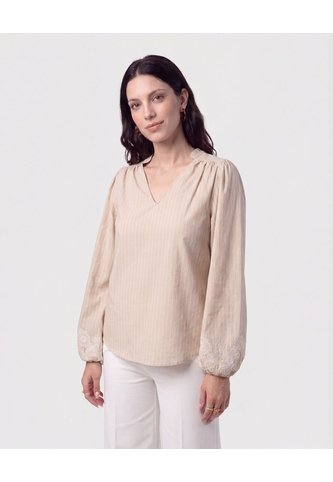 Blusa Con Bordado En Puños   Para Mujer Beige Patprimo Patprimo