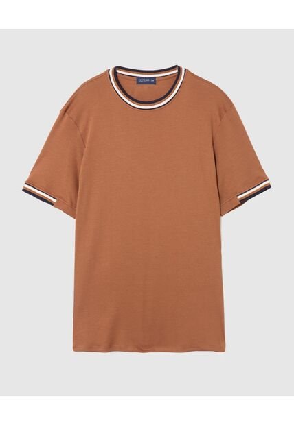 Camiseta Regular Fit Con Rib   Para Hombre Café Patprimo