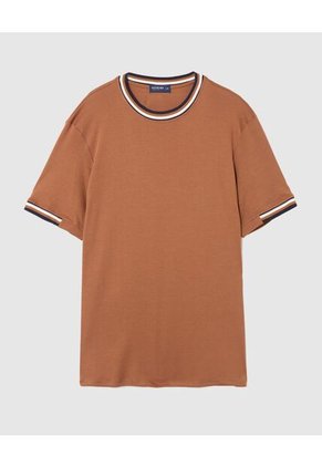 Camiseta Regular Fit Con Rib Para Hombre Café Patprimo