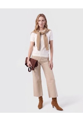 Jean Culotte De Tiro Alto Con Ruedo Desflecado  Para Mujer Beige Patprimo