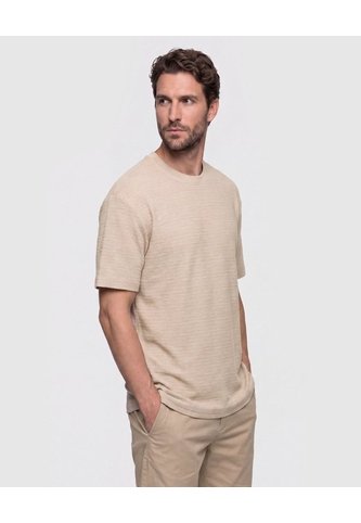 Camiseta Texturizada Cuello Redondo   Para Hombre Beige Patprimo Patprimo
