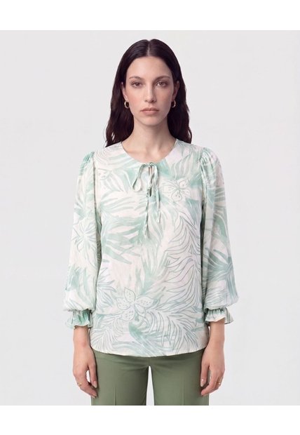 Blusa Con Cuello De Amarre   Para Mujer Verde Patprimo