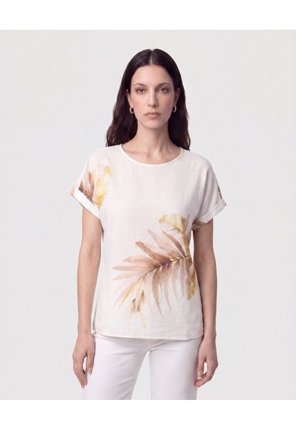 Blusa Manga Doblez Cuello Redondo   Para Mujer Blanco Patprimo