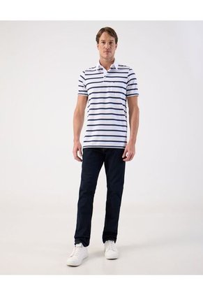 Polo A Rayas Clásico Con Bolsillo   Para Hombre Blanco Patprimo