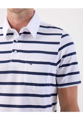 Polo A Rayas Clásico Con Bolsillo   Para Hombre Blanco Patprimo