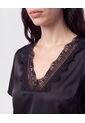 Blusa Unicolor Con Encaje   Para Mujer Negro Patprimo de Patprimo