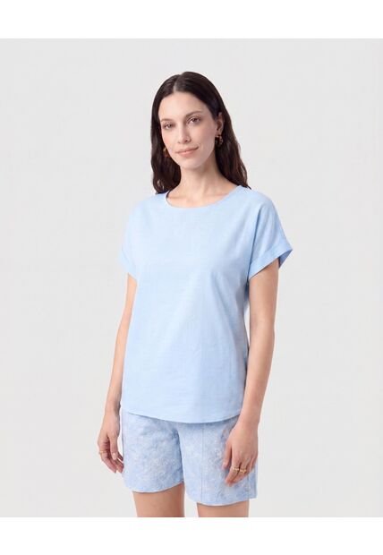 Blusa Manga Doblez Cuello Redondo   Para Mujer Azul Patprimo
