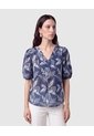 Blusa Cuello En V Manga Globo   Para Mujer Azul Patprimo de Patprimo