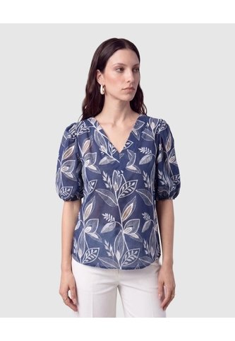 Blusa Cuello En V Manga Globo   Para Mujer Azul Patprimo Patprimo