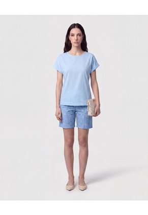 Blusa Manga Doblez Cuello Redondo   Para Mujer Azul Patprimo