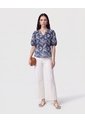 Blusa Cuello En V Manga Globo   Para Mujer Azul Patprimo de Patprimo