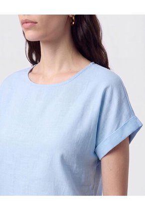Blusa Manga Doblez Cuello Redondo   Para Mujer Azul Patprimo