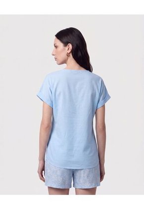 Blusa Manga Doblez Cuello Redondo   Para Mujer Azul Patprimo