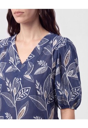 Blusa Cuello En V Manga Globo   Para Mujer Azul Patprimo