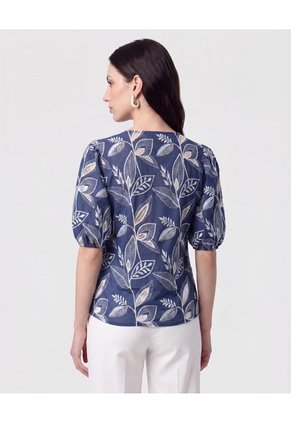 Blusa Cuello En V Manga Globo   Para Mujer Azul Patprimo