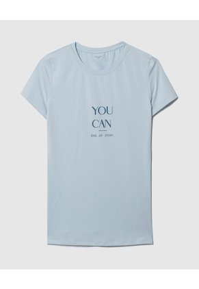 Camiseta Mc Unicolor Corta Con Screen  Para Mujer Azul Patprimo