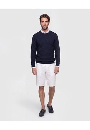 Saco Tejido Cuello Redondo Texturizado Para Hombre Azul Patprimo